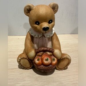 Vintage Homco Teddy Bear w/ Basket of Apples Ceramic Girl Bear